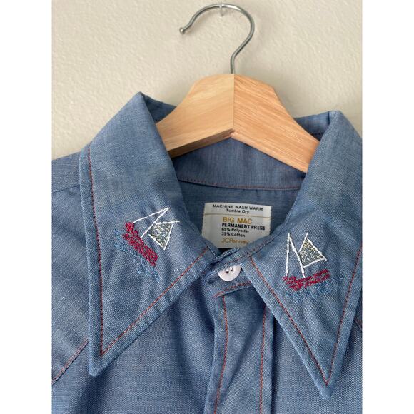 Vintage JCPenney Embroidered Chambray Western Pearl Snap – XL - Picture 3 of 7